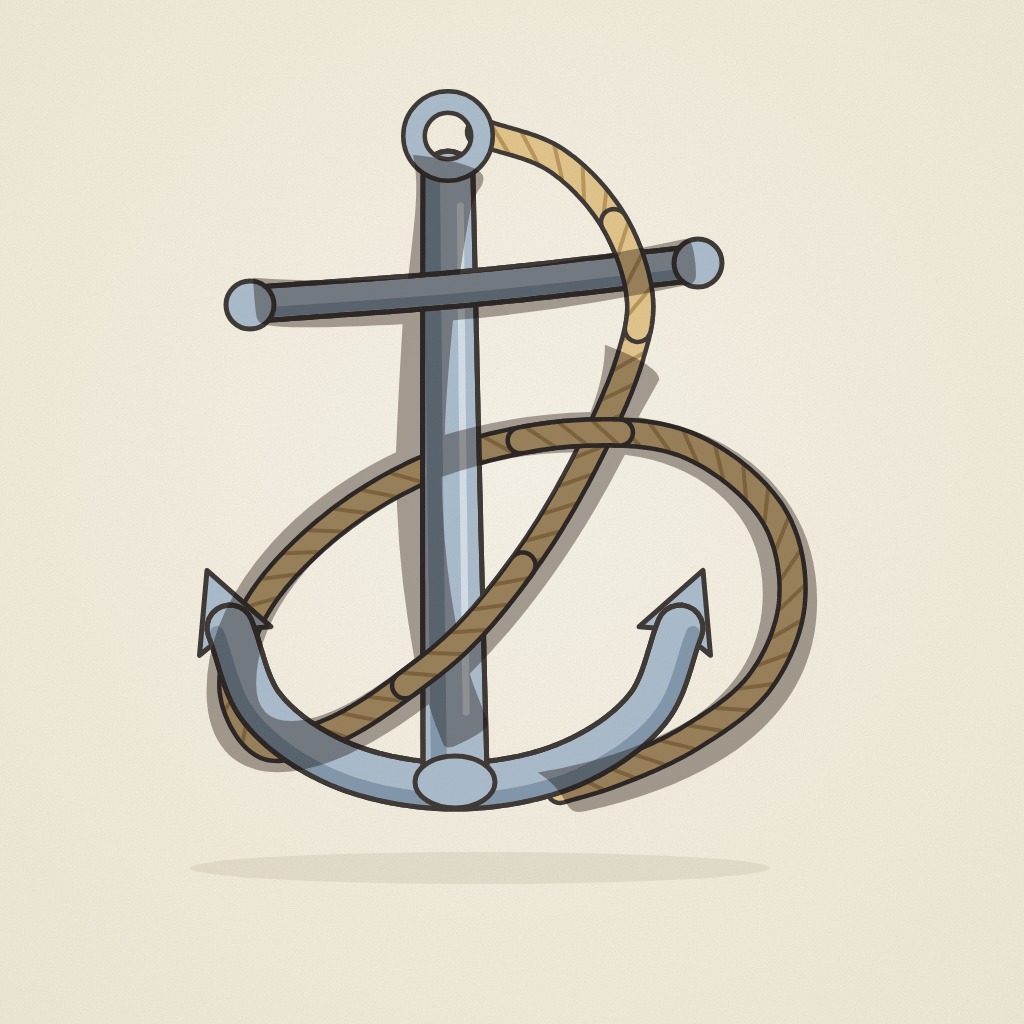 An iron anchor standing upright.